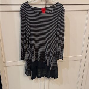 Elegant Striped Tunic with Lace Hem